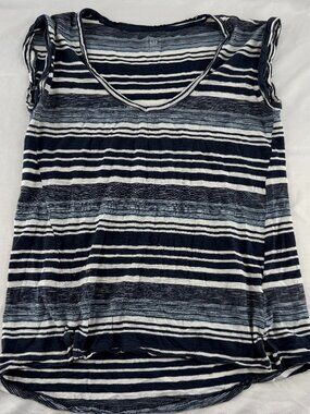 GAP Blue White Striped V-Neck Cap Sleeve Top Shirt Blouse Size Small S
